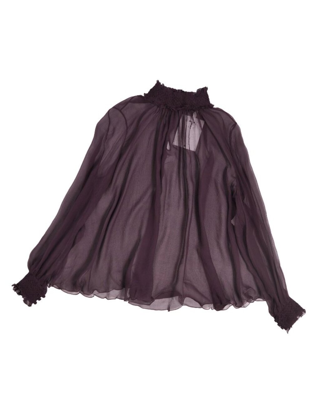Dior Shirt Blouse Long Sleeve Sheer Silk Chiffon Top Purple US 4
